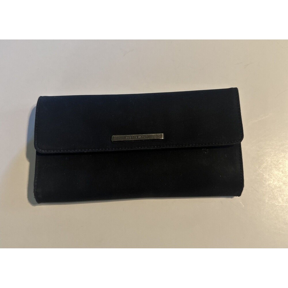 Jones New York Vintage Clutch Wallet Black Gold Tone Kiss Lock And Snap Closures